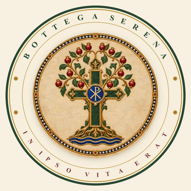 Sigillum Maius da Bottega Serena: a Cruz que brota, com o Chi-Rho ao centro, doze frutos e as águas sob as raízes